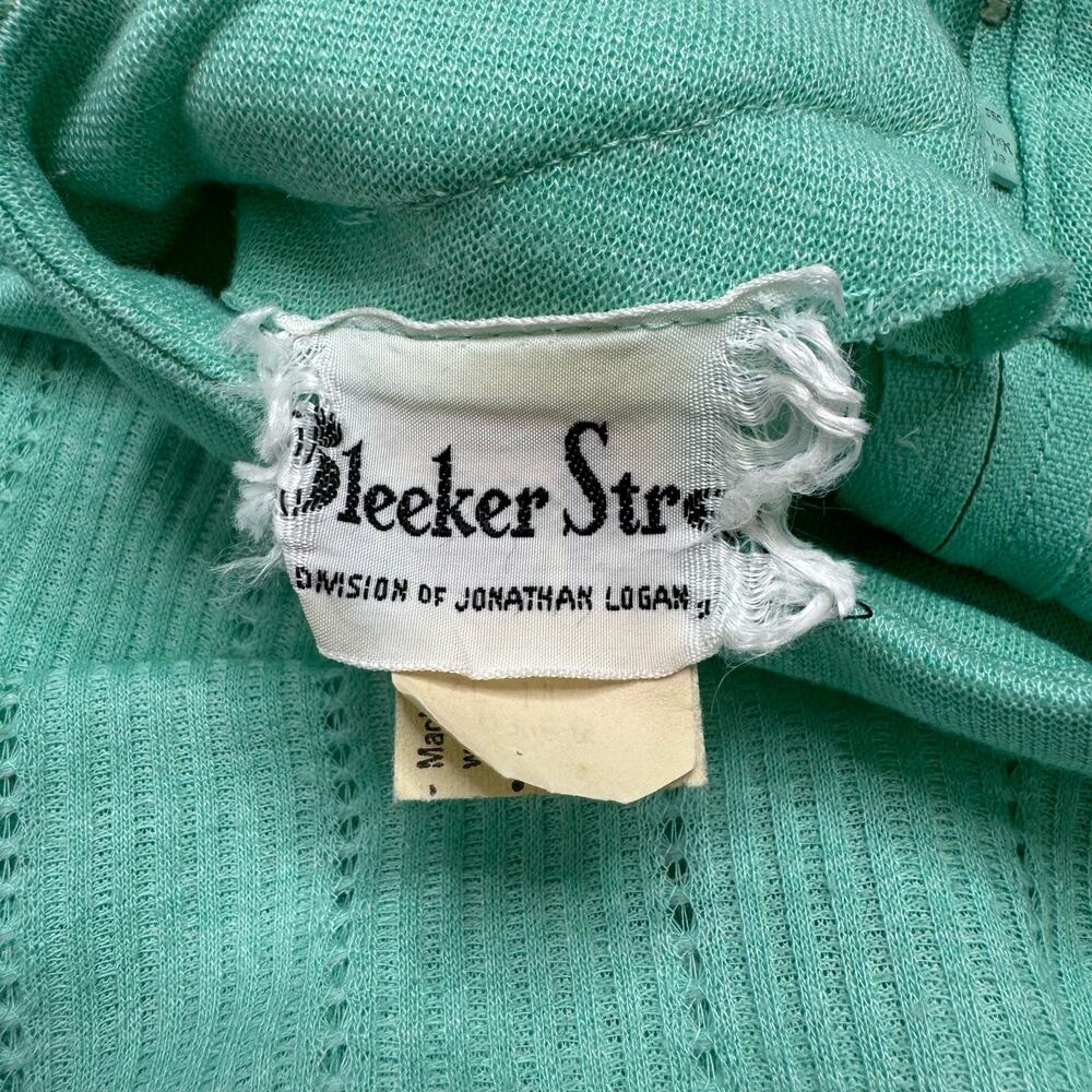 Vintage BLEEKER STREET Seafoam Green 70s Long Sleeve Eyelet Shirt Dress Size 11 - Picture 6 of 11